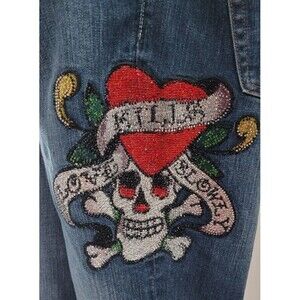 Ed Hardy by Christian Audigier "Love Kills Slowly" embroidered skull jeans Y2K